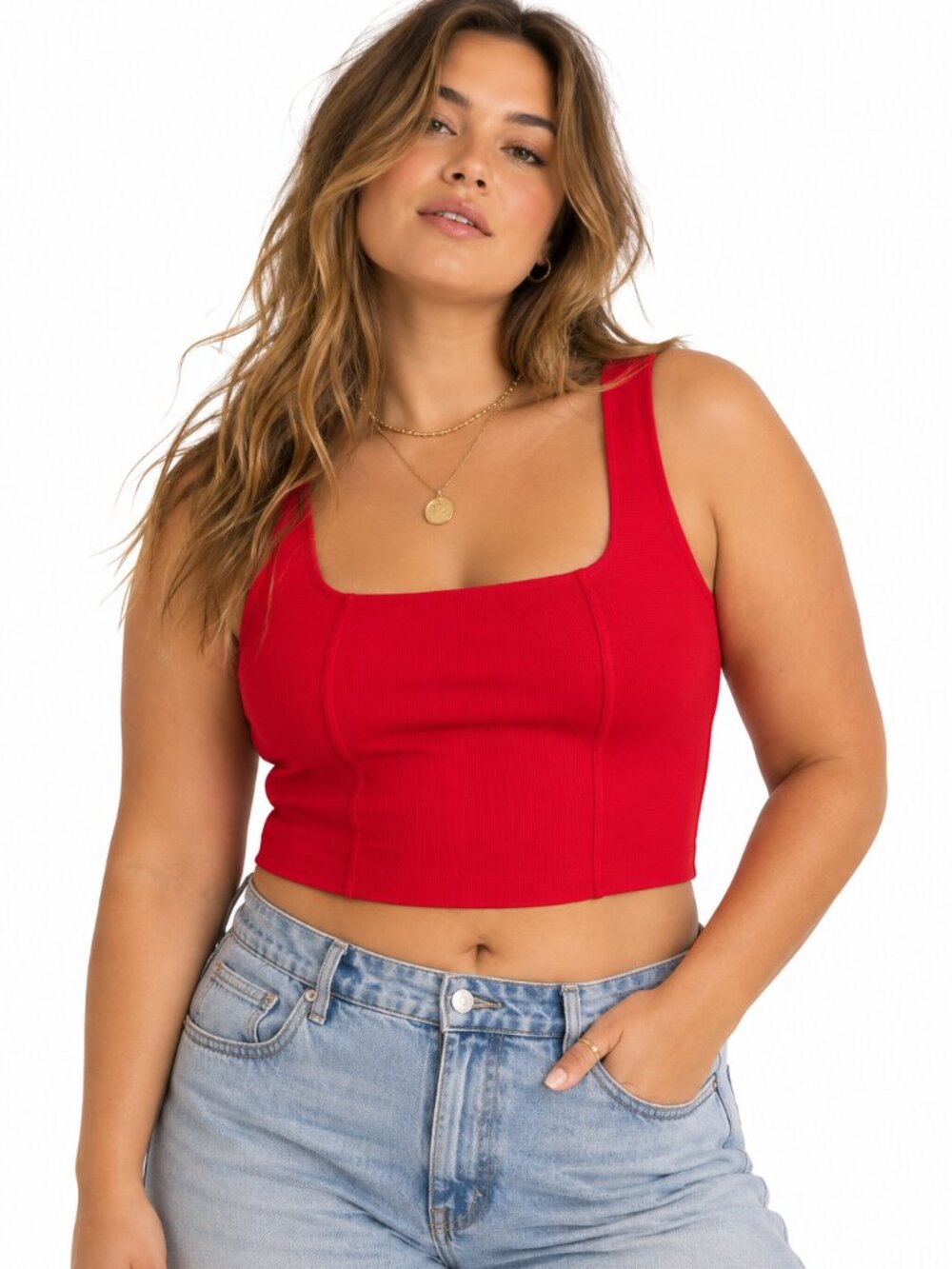 House of Harlow 1960 Red Knit Corset Crop Tank Top Square Neck Size Large NWT